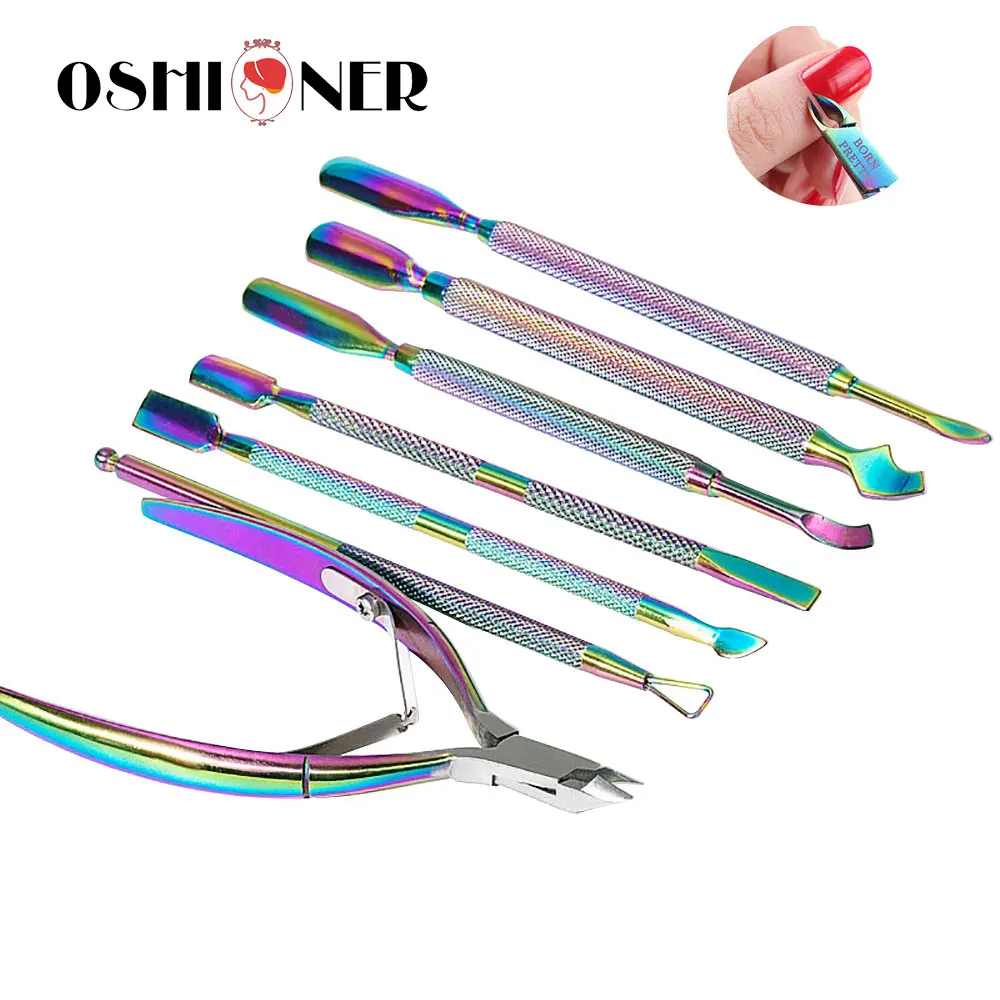 

Nail Cuticle Pusher Nipper Rainbow Stainless Steel Tweezer Clipper Finger Dead Skin Remover Scissor Plier Manicure Nail Art Tool