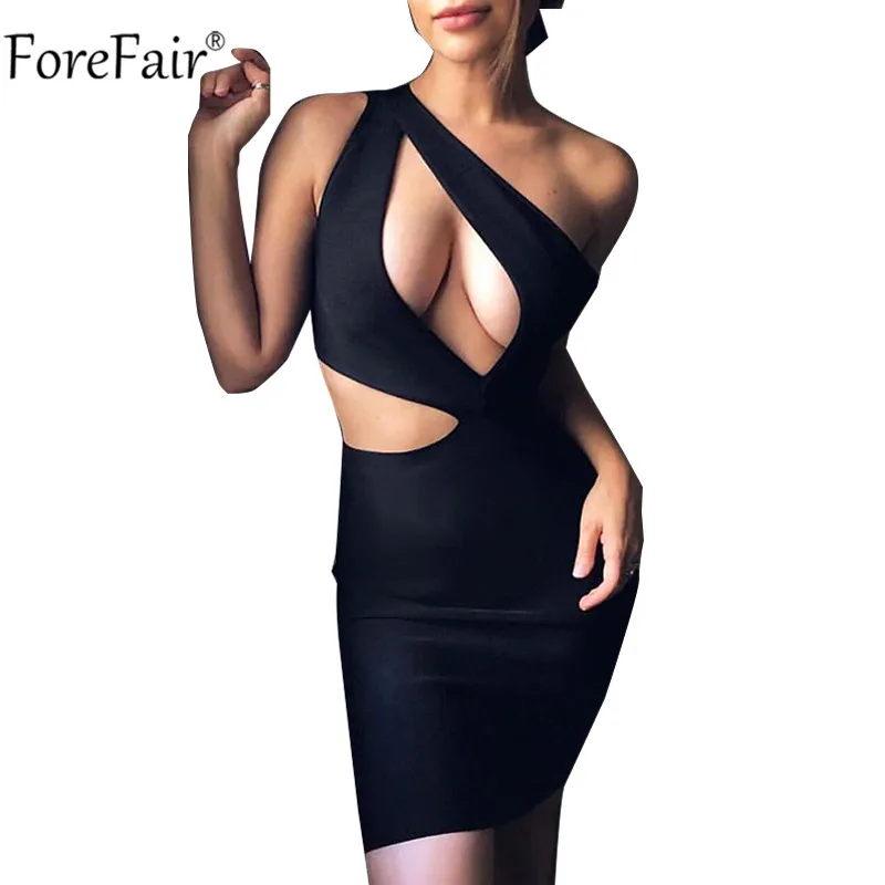Женское мини-платье на одно плечо Forefair черные вечерние платья с открытыми