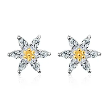

2020 Fashion 925 Sterling Silver Zircon Flower Stud Earrings For Women Wedding Pendientes Mujer Female Brincos eh1149