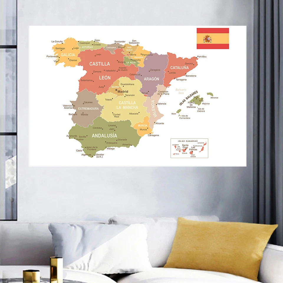 225*150 cm The Spain Map In Spanish Large Wall Poster Non-woven Canvas Painting Office Home Decoration Children School Supplies
