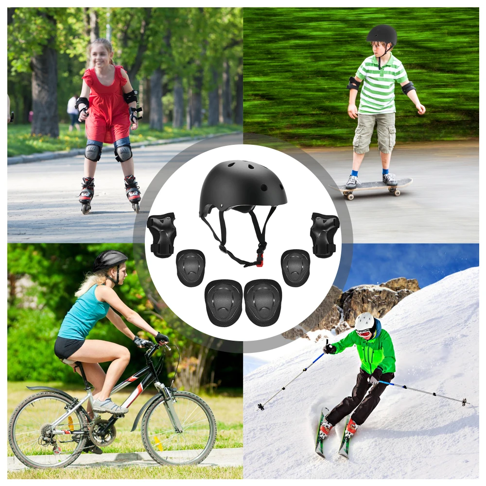 Outdoor Protective Equipment Kids 7 in 1 Helmet and Pads Set Adjustable Knee Elbow Pads For Scooter Skateboard Roller Skating
