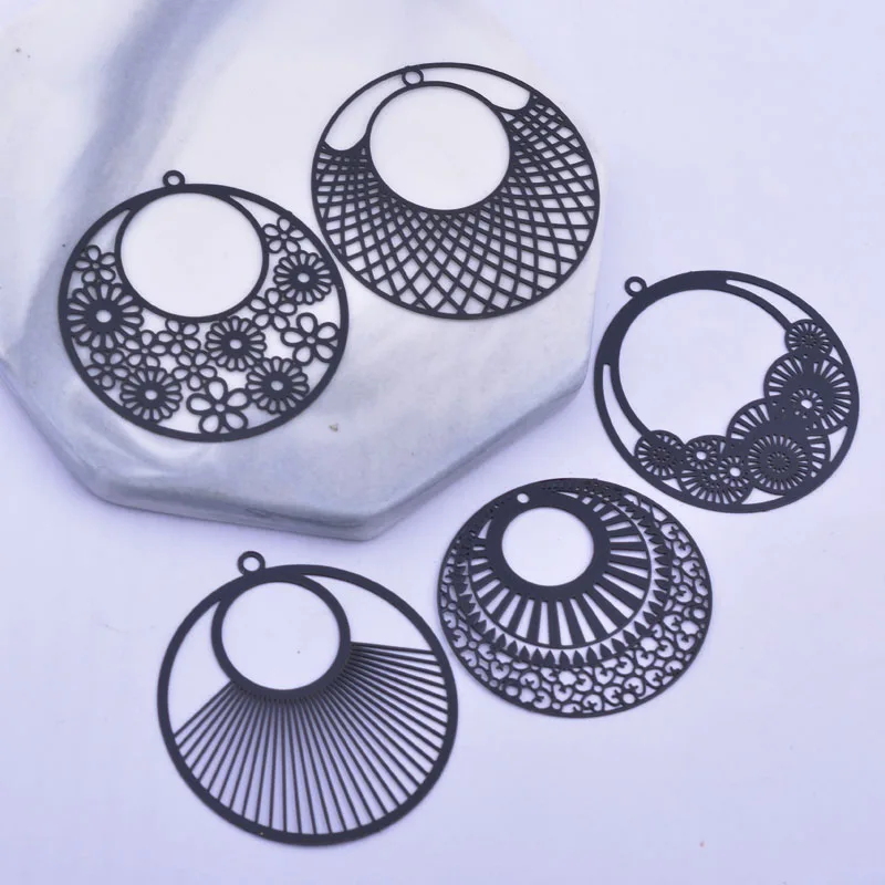 6pcs DIY Making Eearring Black Big Round Flower Charms Jewelry Findings 1