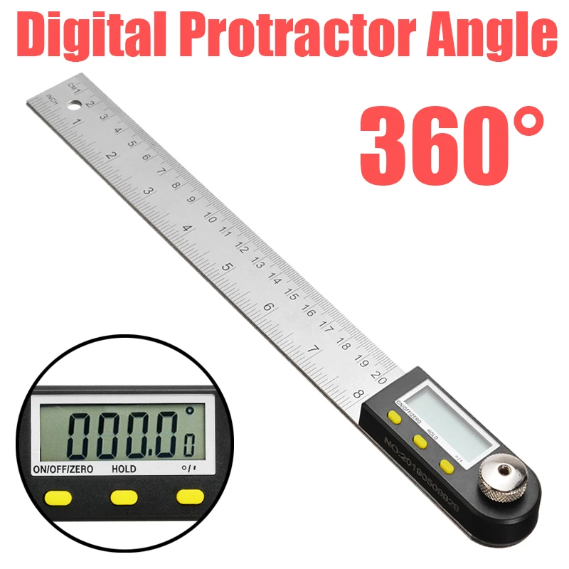  0-200mm 8inch Digital Protractor Angle Finder Stainless Steel 360 Degree LCD Display Digital Angle 