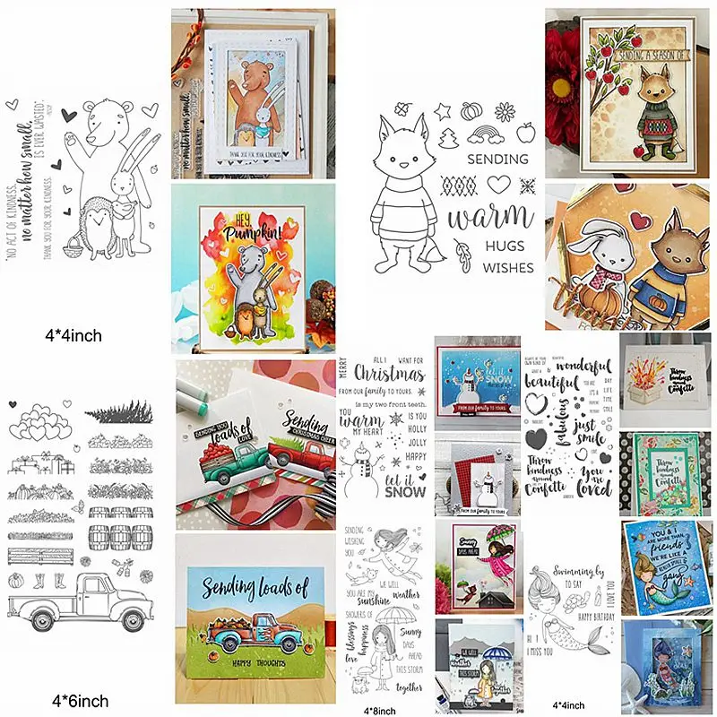 

Christmas Fox Bear Rabbit Mermaid Truck Fall Snowman Letter Sentence Clear Silicone Stamps Make Cards DIY Handmade Scrapbook New