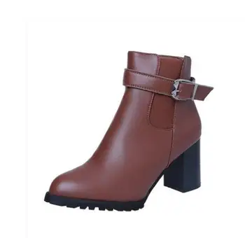 

Women Spring Vintage Zip Buckle Ankle Boots Ladies Elastic Band Chelsea Boots Chunky High Heels Pointed Toe Female Shoes 2020
