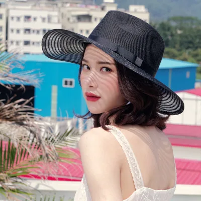 

New Fashion Sun Hat For Women Black Wide-Brimmed Soft Straw Hat Summer Bohemia Beach Hat Bow Sun Hat Travel Holiday Wear