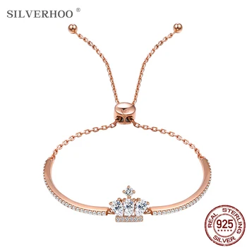 

SILVERHOO Sterling Silver 925 Bracelet Bangle For Women Adjustable Rose Gold Crown Chain Bracelet New Arrival Fine Jewelry Gift