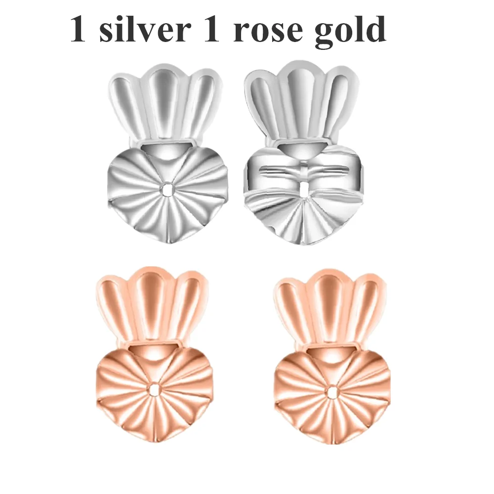 1 rose gold 1 silver Серьги-гвоздики Seanuo в виде короны, поддержка, подходит для женщин, ювелирные изделия, серебро/золото, сердце, мочка уха, серьги, подтяжка, подходит для аксессуаров - Окраска металла: 1 rose gold 1 silver