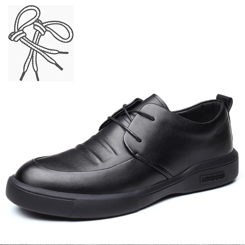Misalwa High Quality Men Leather Casual Shoes Slip-on / Lace-up Office Daily Men Footwear Thick Sole Business Dress Moccasins - Цвет: Lace-up