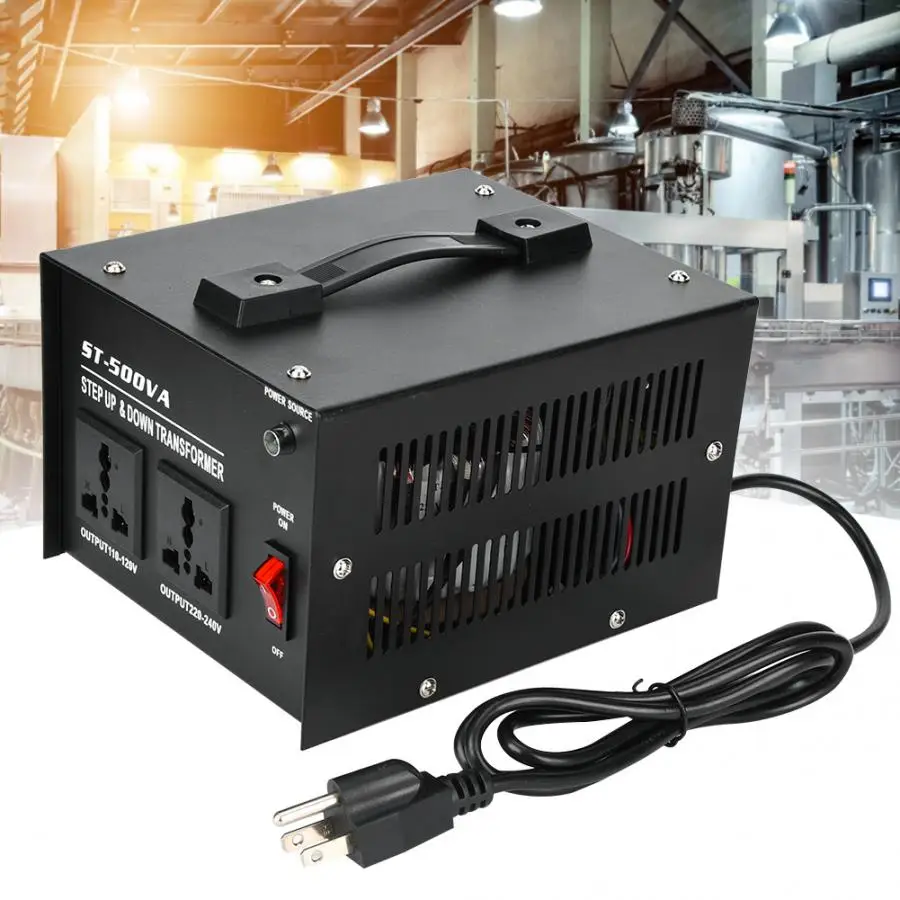 

500W Voltage Converter with 2Pcs Universal Sockets 110V to 220V Power Transformer ST-500VA US Plug