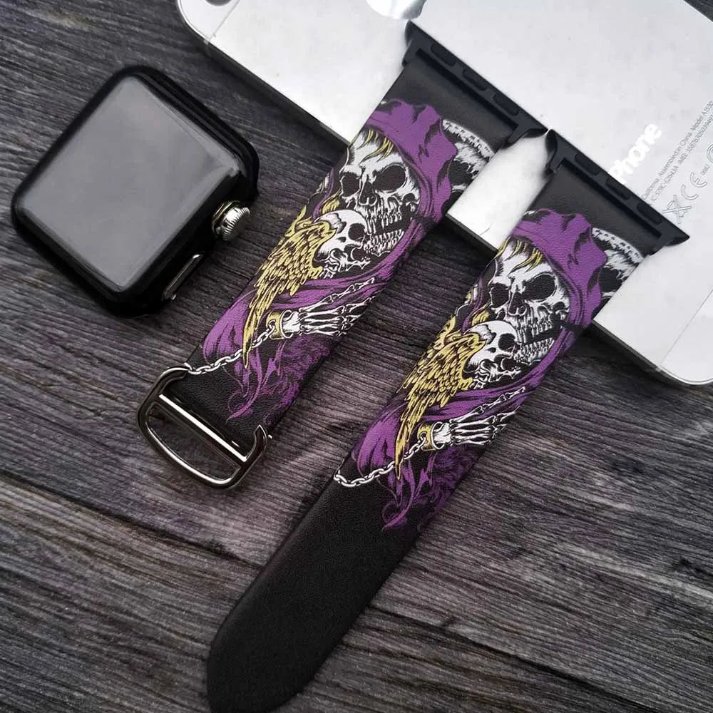 Хип-хоп натуральная кожа ремешок для Apple watch 38 мм 40 мм 42 мм 44 мм Ван Гог арт браслет с принтом ремешок для iwatch серии 5 4 3 2 - Цвет ремешка: G