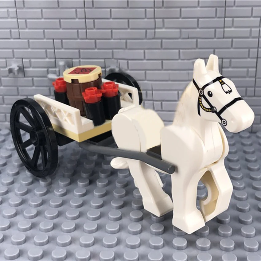 Compatible with Legoings Wine cart White Horse Animal Car Building Blocks MOC City Street Accessories Bricks Kits DIY Toys Gifts (4)