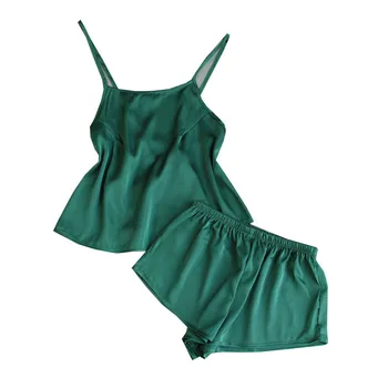 

Green Sexy Women Robe Pajamas 2PC Strap Top Pants Nightgown Sets Summer Lady Home Wear Sleepwear Bath Gown Sleepshirts M-XL