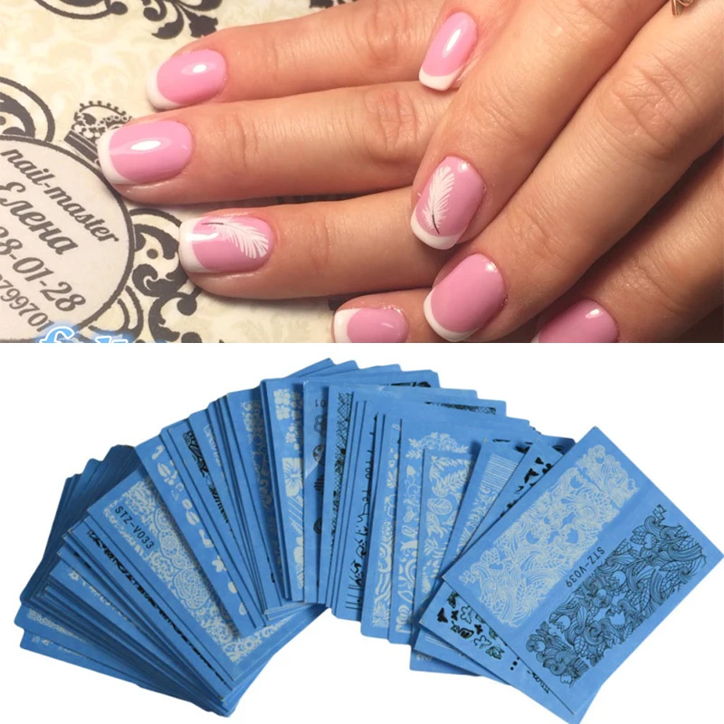 

48 Pcs/Set Nail Water Decals Mixed Colors Nail Art Transfer Stickers Paper Lace Black White Nail DIY Beauty Design Decorations
