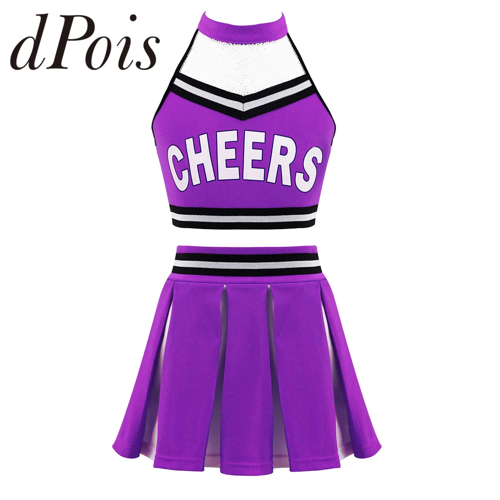 KidsGirlsCheerleadingCostumeDancewearSetCropTopPleatedSkirt