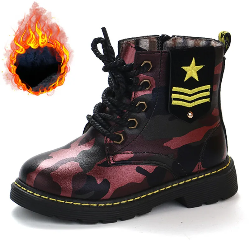 

Winter Boy Boots Children Shoes New Boy Genuine Leather Fashion Martin Boots Student Sneakers Plus Velvet Warm Kids Snow Boots