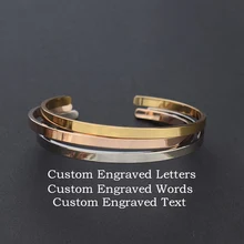 Silver Gold Rose Gold Cuff bracelet Custom Engraved Words Letters Text Adjustable Open Cuff Bracelet
