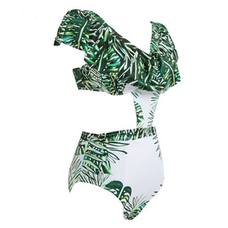 Леопардовое бикини сексуальный купальник с открытыми плечами женский цельный купальник женский купальный костюм с пуш-ап гофрированный Монокини купальник