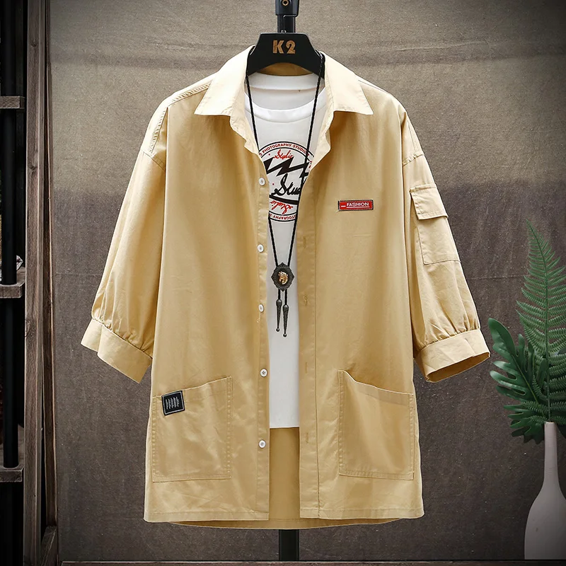 New Men's Casual Blouse Cotton Linen Shirt Loose Tops Half Sleeve Tee Shirt 2021 Spring Summer Shirts Casual Handsome Men Shirt