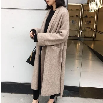

Winter Long Cardigan Knitted Sweater Women Sleeve Female Jumper Cardigan Casual Streetwear Open Sweater With Belt