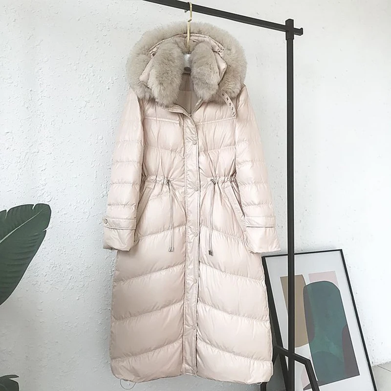 Goedkoop Fitaylor Echte Natuurlijke Vos Bont 2020 Winter Jacket Vrouwen Witte Eendendons Jas Uitloper Kapmantel Dikke Warme Down parka