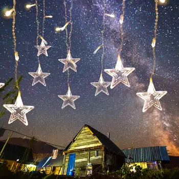 

2.5M 138LEDs Five-Pointed Star String Curtain Light Fairy Lamp Xmas Wedding Birthday Holiday Room Decoration EU Plug Beauty