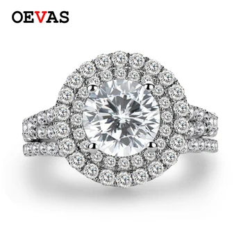 

OEVAS 100% 925 Sterling Silver Sparkling 2 Carats High Carbon Diamond Wedding Rings Set For Women Engagement Party Fine Jewelry