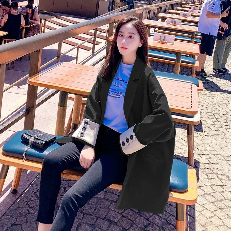 

Photo Shoot CHIC Elegant Ol Three-Color Loose And Plus-sized Able Korean-style One-Button Crimping Turn Sleeve Suit Jacket Femal
