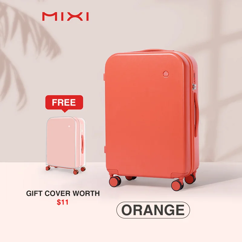 Orange Mixi PC Men Women Luggage Suitcase Travel Trolley Case Mute Spinner Wheels Rolling Luggage Case TSA Lock Carry Ons M9236 - Цвет: Orange
