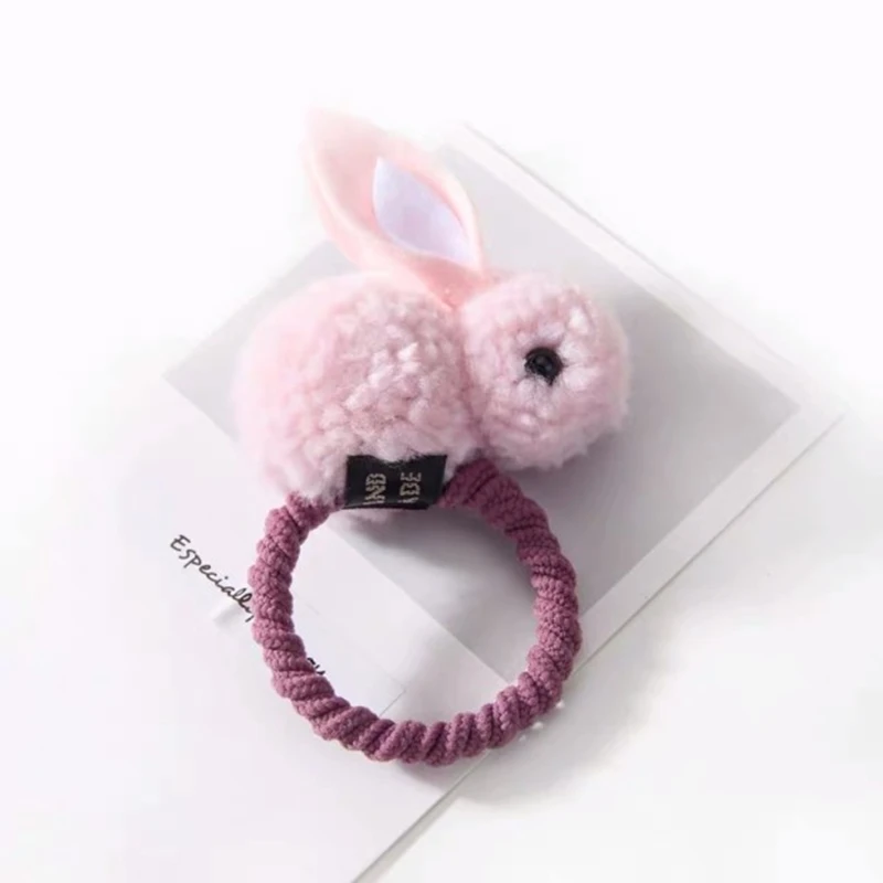 Милые девушки плюшевые кроличьи волосы мячик-кольцо резинки для волос клипсы женские эластичные резинки для волос плюшевые шпильки для волос - Цвет: pink gum