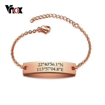

Vnox Free Customize Info Simple Coordinate ID Bracelets for Women Bangle Stainless Steel Tag Adjustable Female Wedding Jewelry
