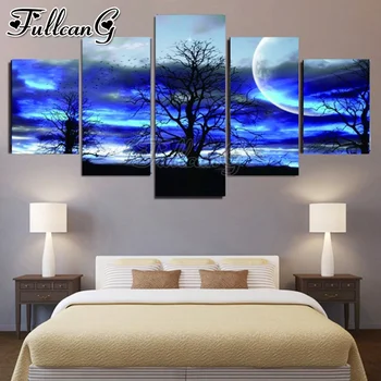 

FULLCANG Night scenery 5 piece diy diamond painting full square round drill mosaic embroidery sale home decoration FC2947