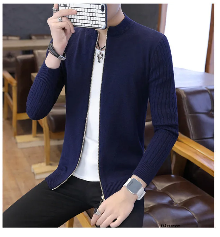 coreano zíper malhas casaco casual sueter masculino manga longa malhas outwear