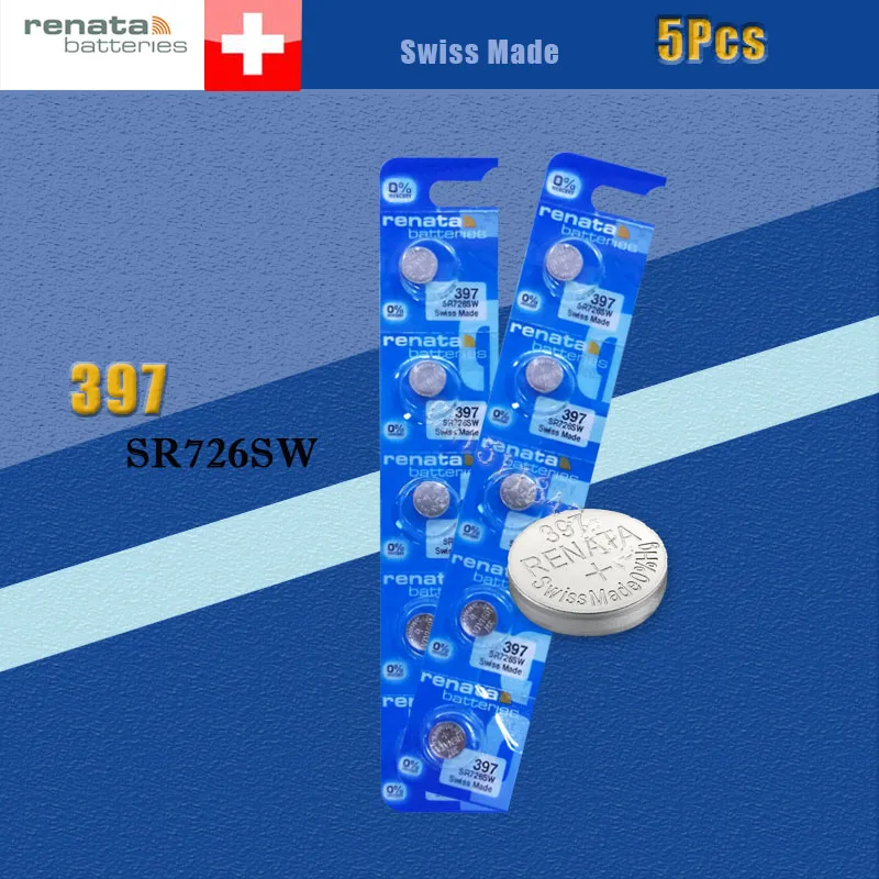 5 xrenata Серебряный оксид часы батарея 397 SR726SW 726 1 55 V 100% оригинальный бренд renata |