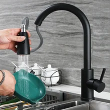 

Chrome Pullout Brass Faucet For Kitchen Sink Black Hot&Cold Water Mixer Tap 2 Functions 304 Stainless Steel Faucet 360 Rotation