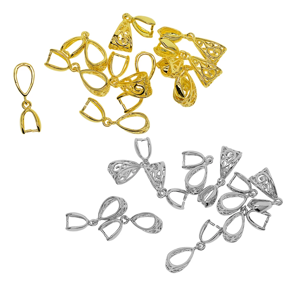 20 Sets Filigree Flower Pendant Pinch Bails Connector Jewelry Findings for DIY Jewelry Crafts Platinum & Gold Plated
