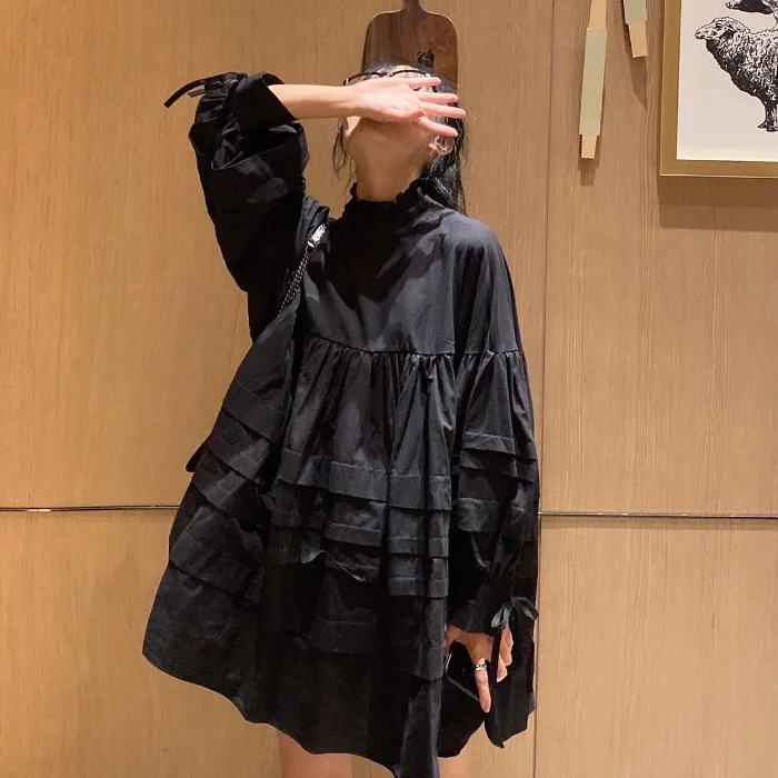 Skup SuperAen słodki bufiaste rękawy kobiety sukienka nowy 2019 jesień bawełna Casual sukienka damska z długim rękawem moda damska odzież