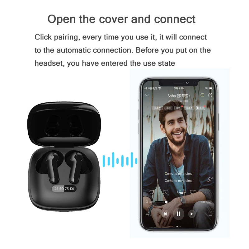Wireless Headphones Bluetooth 5 0 Earphone With Microphone Stereo Headset Digital Display Touch Control Earbuds In ear Earphones