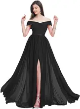 Women's Off Shoulder Bridesmaid Dresses with Slit A Line Chiffon Formal Prom Maxi Dress long evening prom dresses with slit