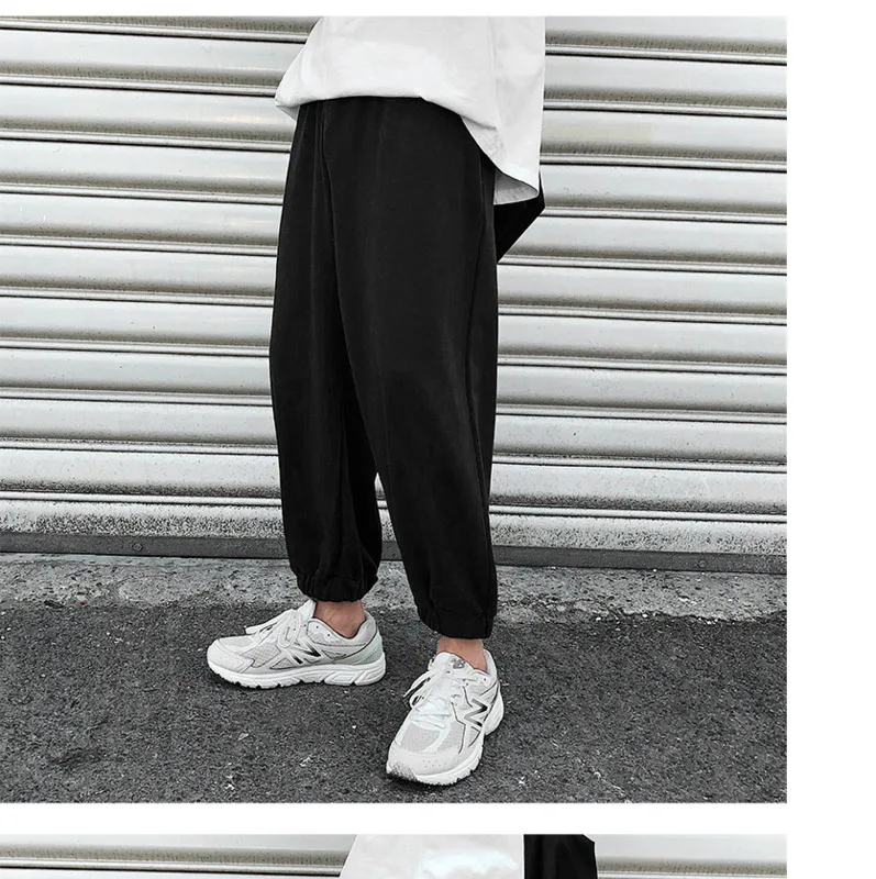 Black Красивые Летние поп Корейская версия прохладные и удобные мужские Harajuku Свободные однотонные Цвет закрытия; комбинезон с девятью кнопками; Повседневное брюки - Цвет: Black