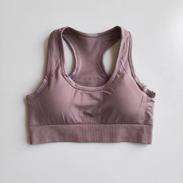 Light brown top Женский бесшовный комплект для йоги, одежда для фитнеса, спортивная одежда, высокая талия, леггинсы для спортзала, колготки, мягкий пуш-ап спортивный бюстгальтер, 2 шт., спортивные костюмы - Цвет: Light brown top