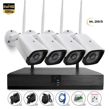 

CCTV IP Camera kits Xmeye 4 Channel WIFI Wireless 1080P Outdoor Waterproof H.265 Wifi NVR with Wifi Camera Plug and Play Monitor
