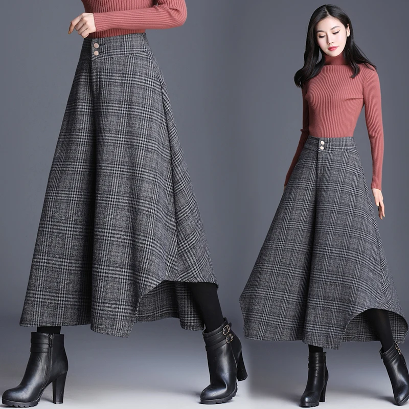 2019 новые модные женские зимние широкие брюки клетчатые брюки с высокой талией
