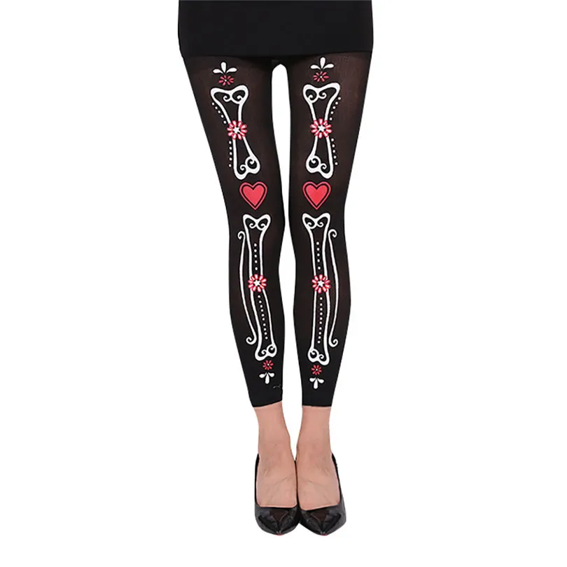 Skull Printed Pantyhose Women Sexy Halloween Fishnet Stockings Nine-cent Pantyhose Stockings Fashion Calcetines 30SEP40