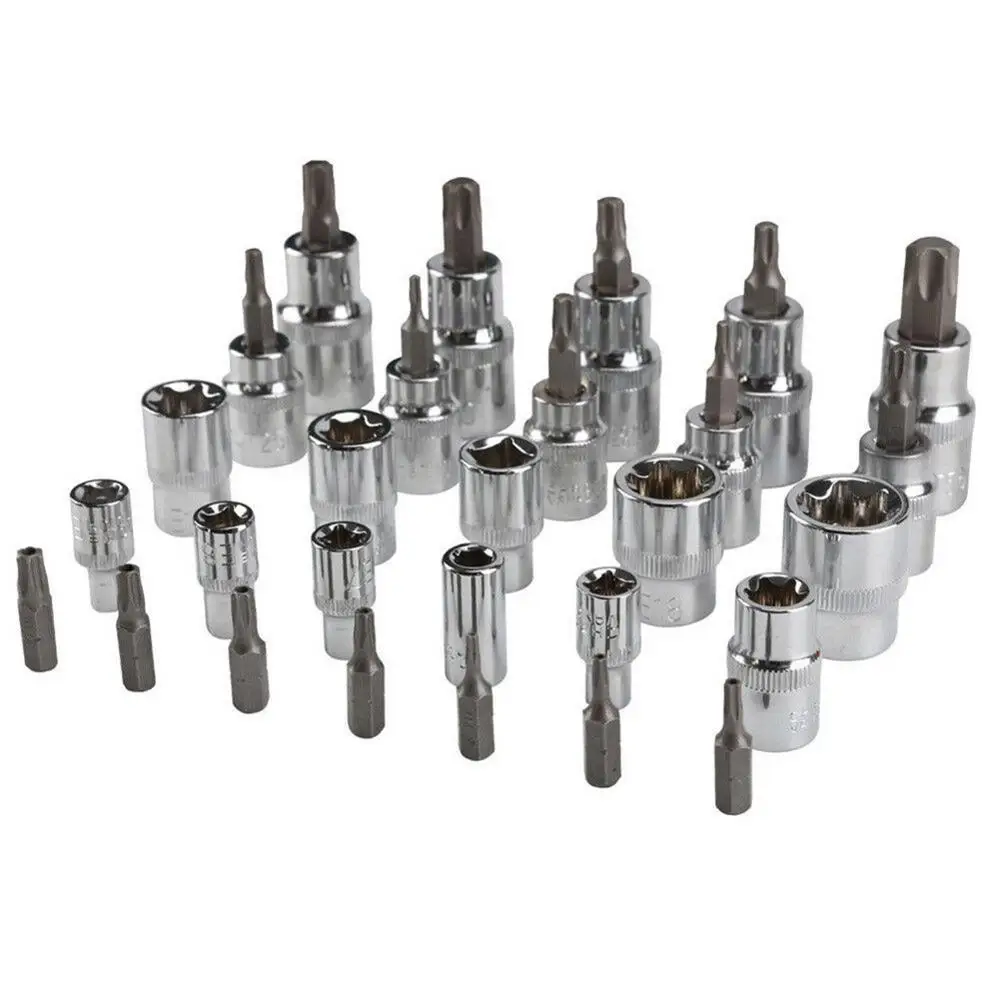 29 шт. 1/4 ''3/8'' 1/2 ''драйвер E Torx Star Bit хромированный Набор торцевых головок набор инструментов стальной чехол для ремонта двигателя