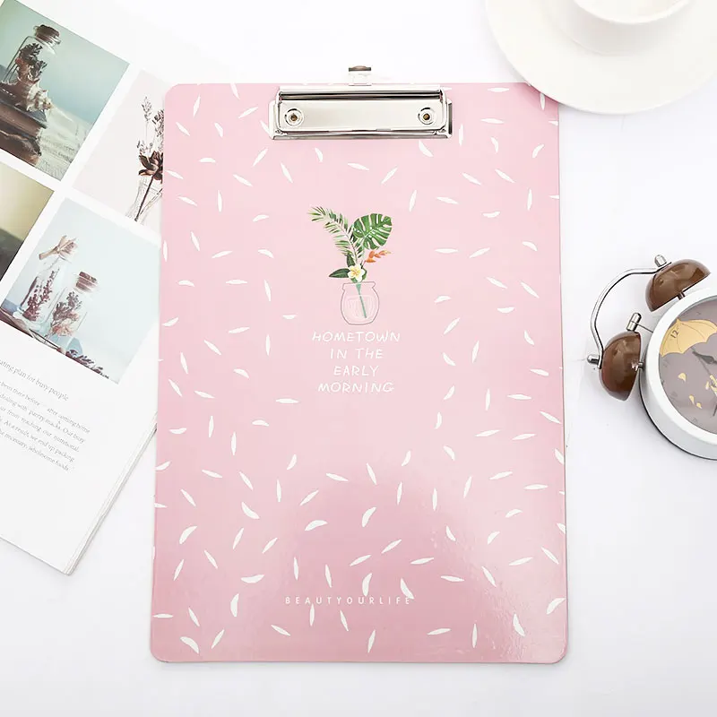 A4 Cute Paper Clipboard Wood Document Folder Pad for Office Supplies Kawaii Writting Exam Clip Board Stationery for School - Цвет: Pink 1pc