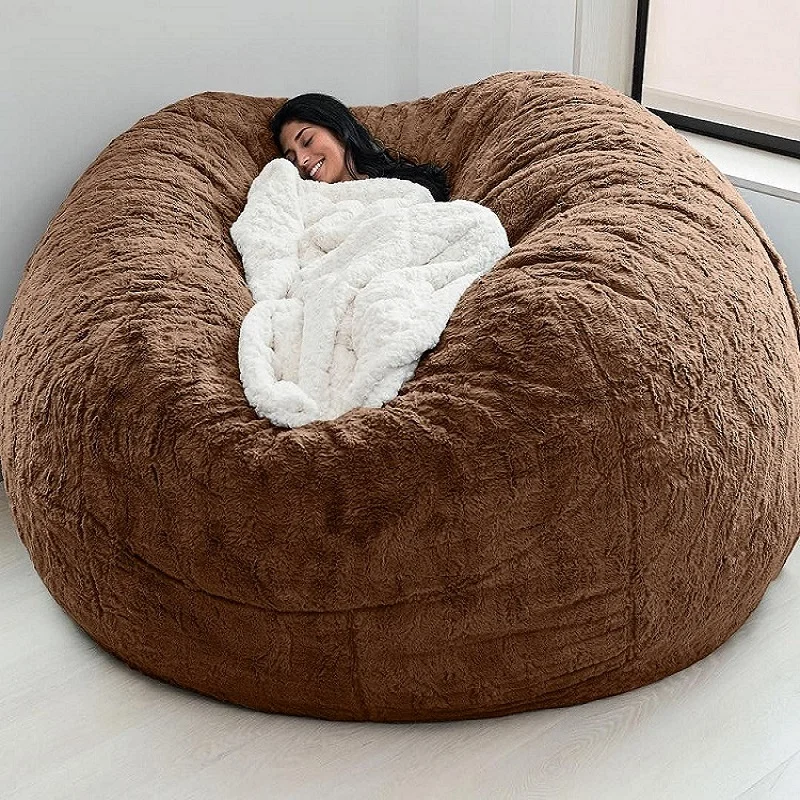 Dropshipping Giant Fur Bean Bag Cover Big Round Soft Fluffy Faux Fur BeanBag Lazy Sofa Bed Cover Living Room Furniture 4