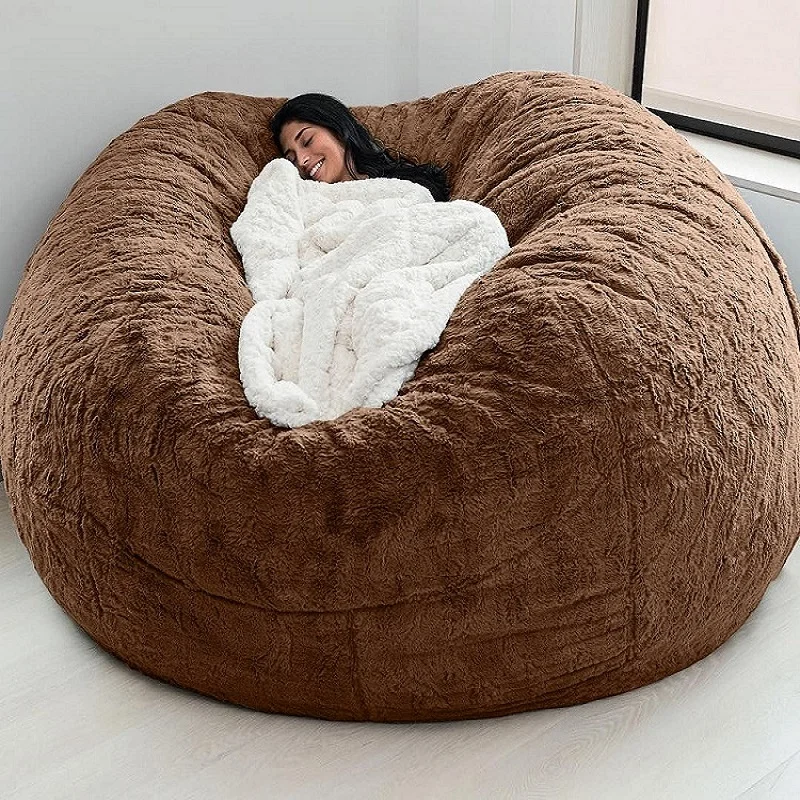 Dropshipping Giant Fur Bean Bag Cover Big Round Soft Fluffy Faux Fur BeanBag Lazy Sofa Bed Cover Living Room Furniture