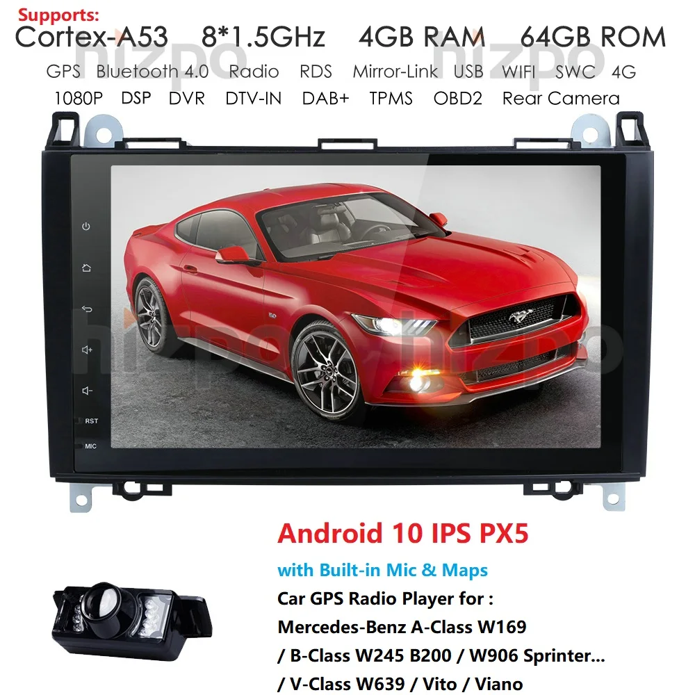 2din Android10.0 Восьмиядерный автомобильный NODVD для Benz Sprinter W169 W245 W906 Viano Vito W639 B200 с WIFI GPS