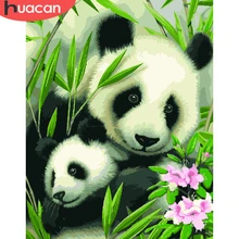 Pintura de HUACAN por número, dibujo de Panda sobre lienzo, pintura pintada a mano, regalo de arte, DIY, colorear por número, Kits de animales, decoración del hogar